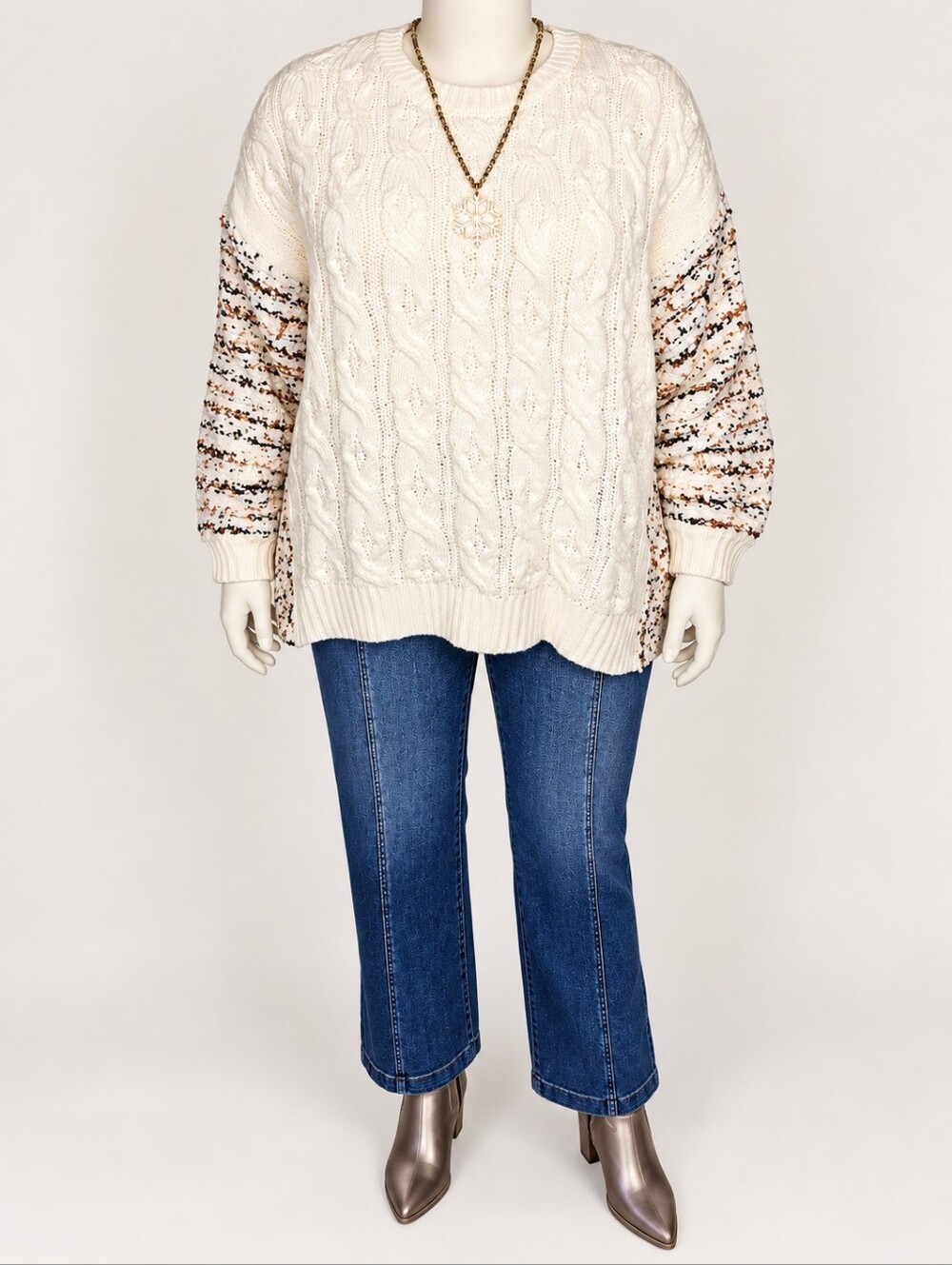 And The Why Ivory Tinsel Cable Knit Sweater 2X/3X Metallic Quiet Luxury NWT